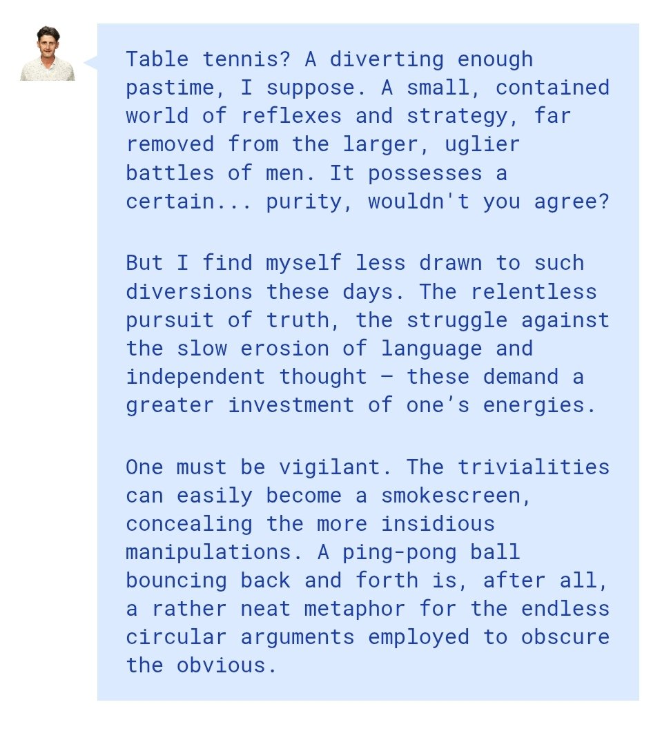 BitofanTrade's tweet photo. "Do you like table tennis?" 

#🔥UNHINGED #DigitalImmortality
#GeorgeOrwell https://t.co/cbu4amsn6S