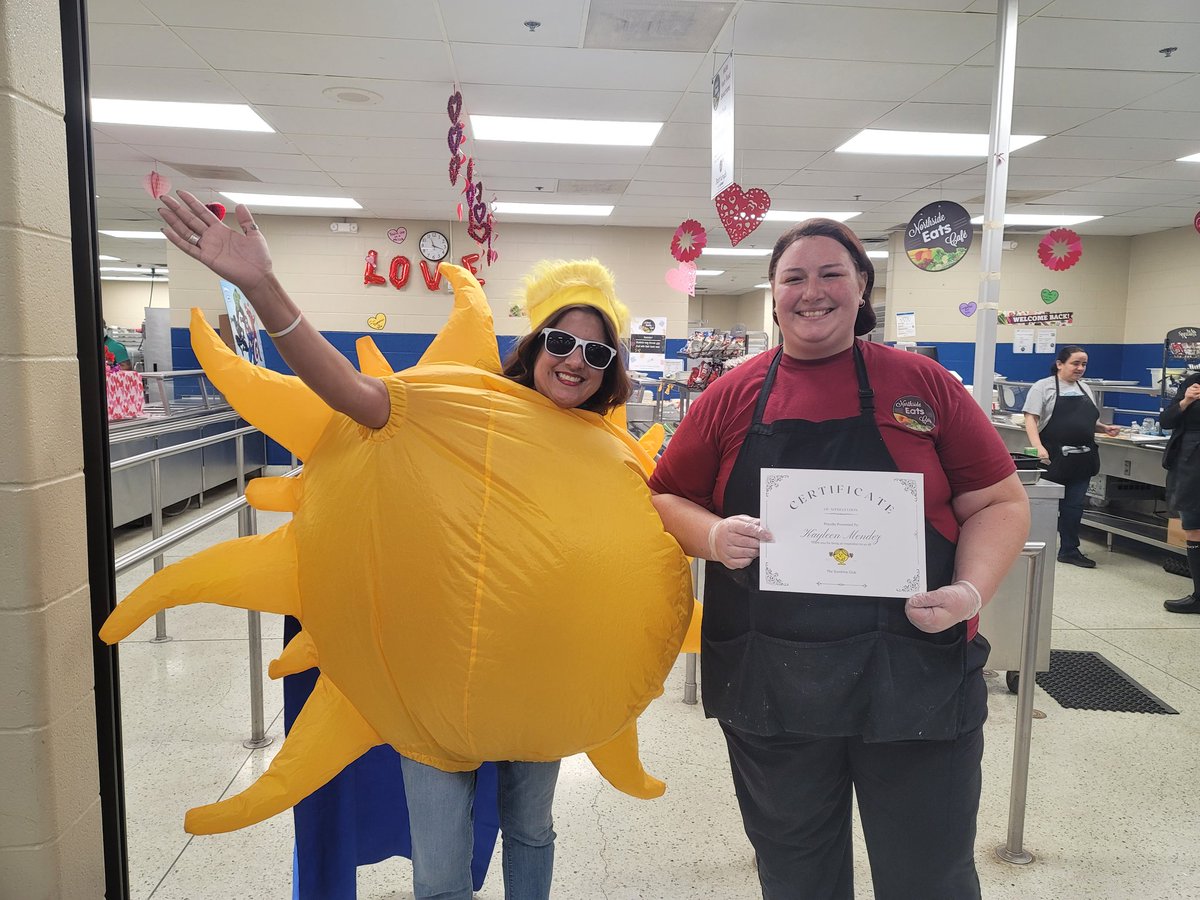 Congratulations to one of our wonderful cafeteria staff, Ms. Mendez.  She was our Skyhawk of the Week.  She brings so much joy to our school every day!!  #SkyhawkPride #MedinasMarvels