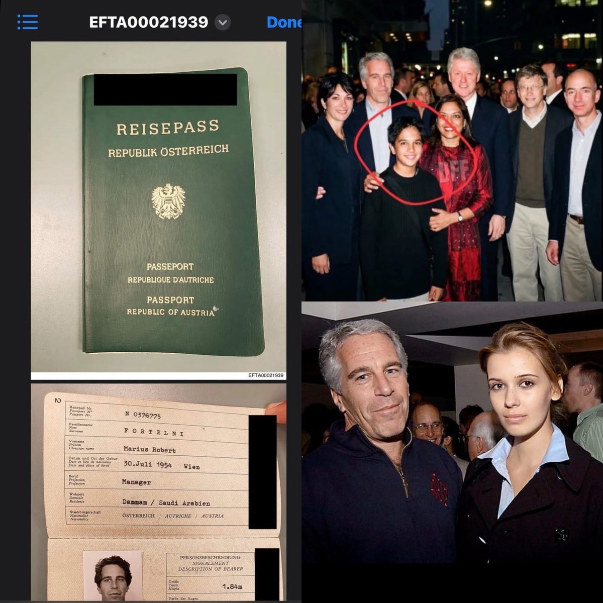 جيفري إبستين المدان بفضائح وابتزازات جنسية  عاش في مدينة الدمام بالسعودية 

بجواز سفر مزور تحت اسم مزيف منسوب لجمهورية النمسا و كان يحمل فيه اسم : ماريوس روبرت فورتيلني وقد تم الحصول على جواز السفر هذا في ثمانينيات القرن الماضي.

هذا ما  كشفت عنه وسائل الإعلام الأمريكية في 13