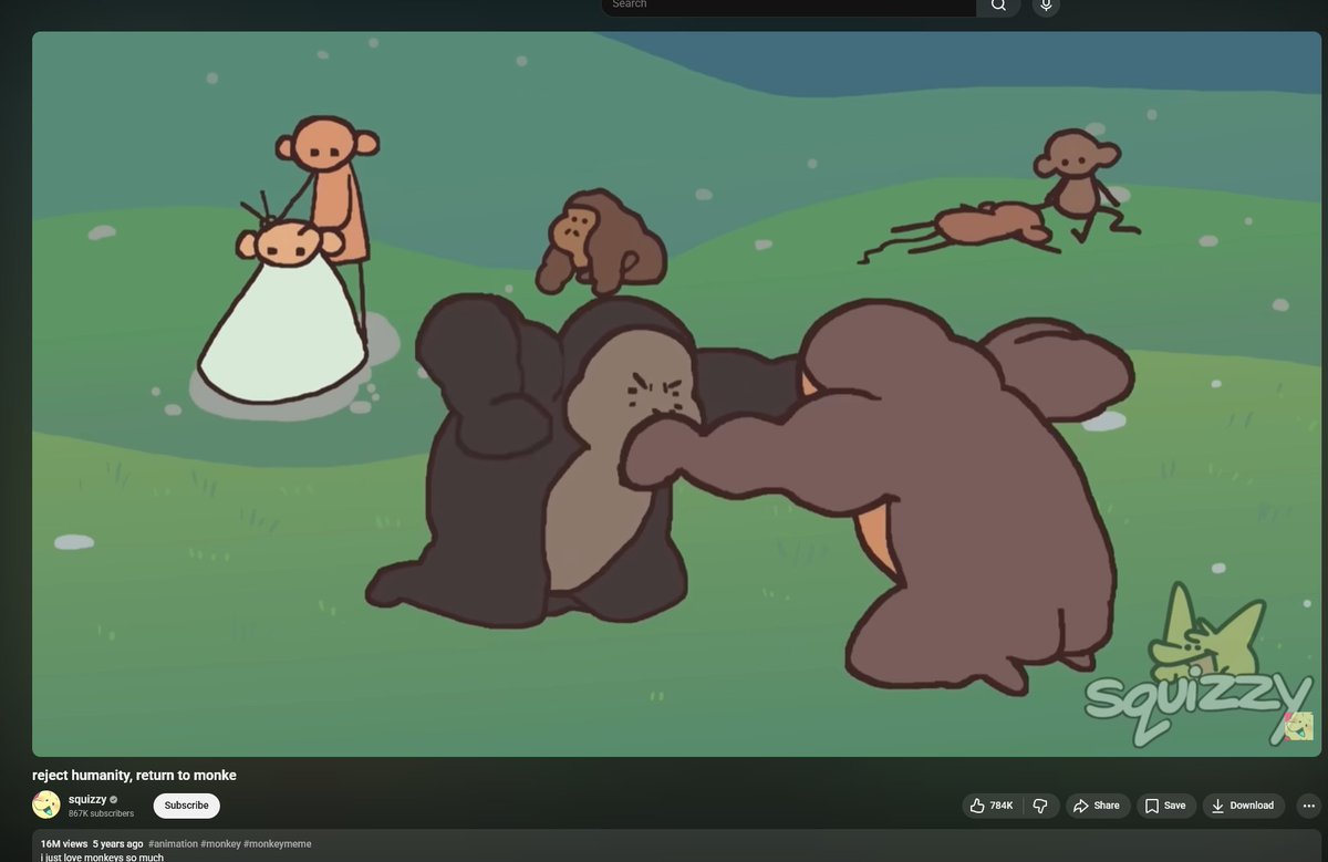 amazingdev02's tweet image. How has the biggest monkey meme of all time not ran yet??

Reject Humanity. Return To Monke

17M+ Views on YouTube and 10k+ original meme submissions 

knowyourmeme.com/memes/return-t…

youtube.com/watch?v=c1s3Ie…