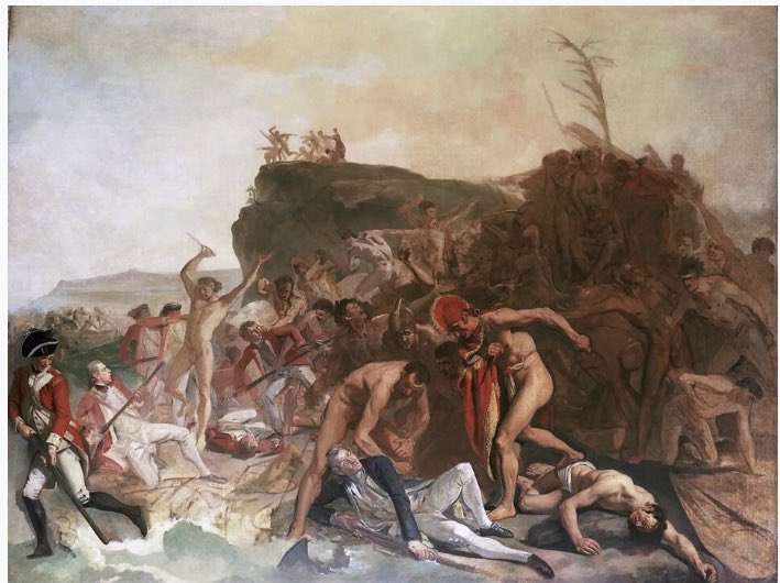 The Death of Captain James Cook, February 14, 1779

In January 1778, during his third Pacific voyage, Captain James Cook became the first known European to visit the Hawaiian Islands. His expedition returned to the islands in January 1779 and anchored in Kealakekua Bay. Relations