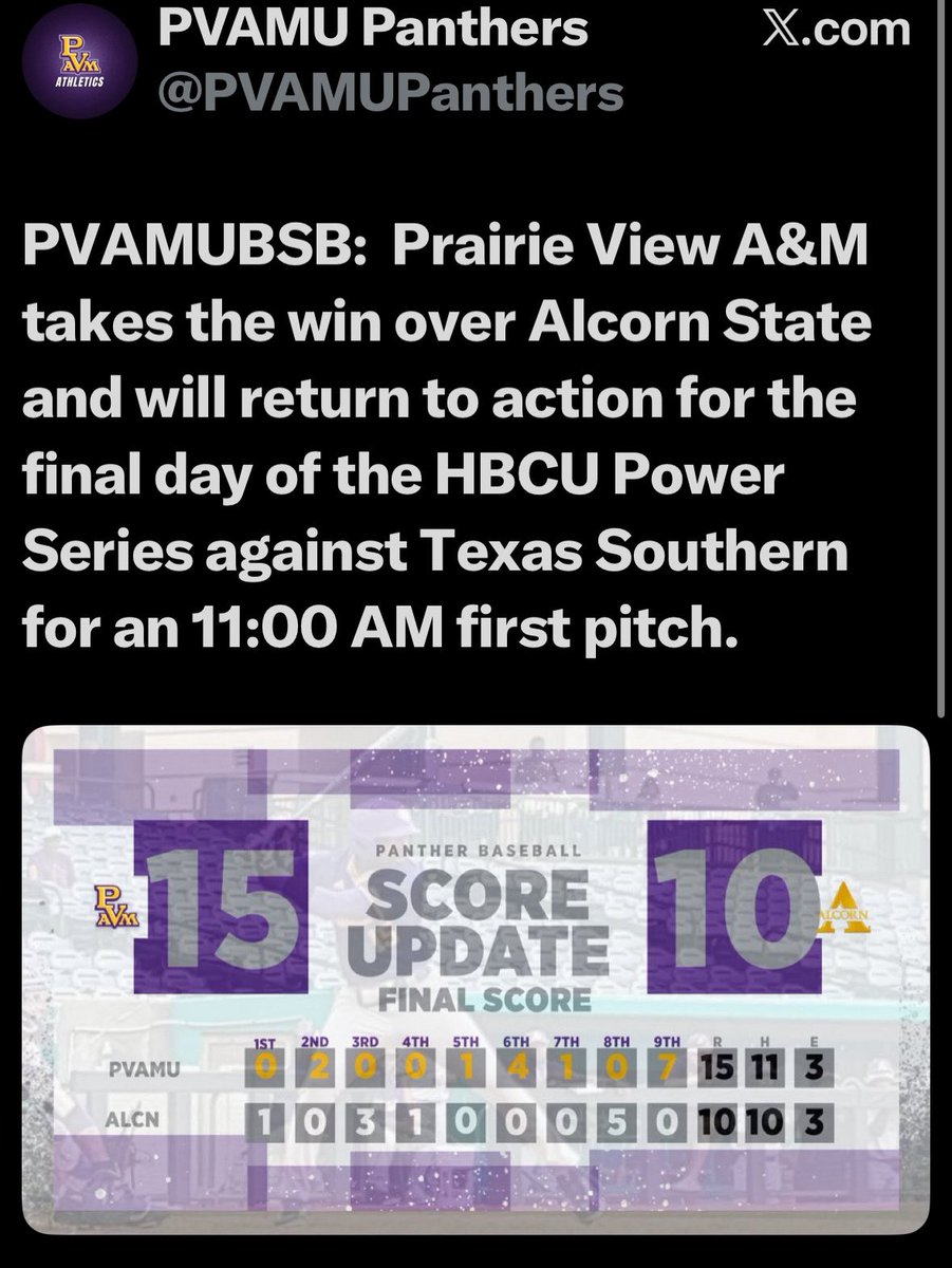 DarianDulin's tweet photo. Congratulations again to my brother @coachdulin and @PVAMUBaseball great win! Great start 2-0! Team showed great resilience tonight battling to get the dub! Keep it up, little by little…. https://t.co/kCpgLvJrLj