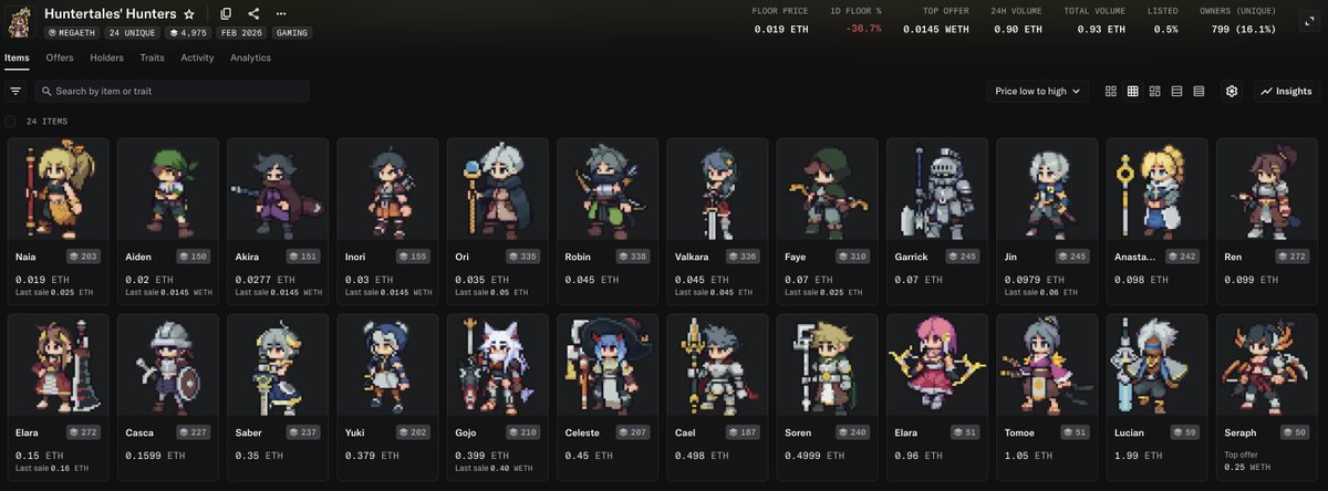 Cập nhật kèo <a href="/playhuntertales/">Huntertales</a> bên MegaETH cho ae.

Hiện tại Game đã đóng mint bằng ETH và chỉ có thể mint ở phase tiếp theo bằng token dự án $CROWN.

Hiện Open Sea đang list nft hero ae có thể trade để đảm bảo lợi nhuận hoặc tái cơ cấu tùy ae.

Link chợ: