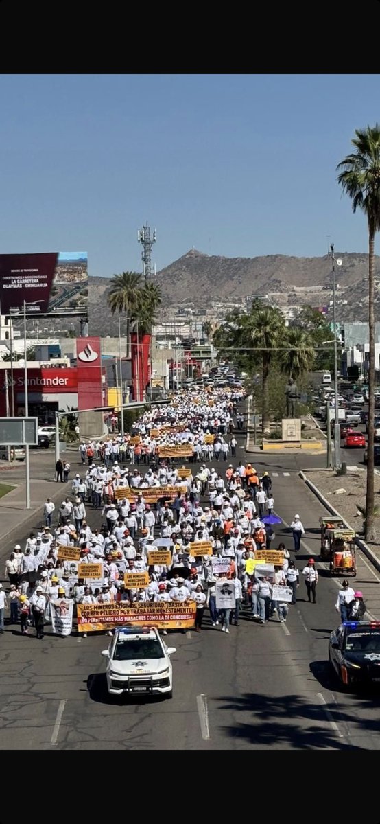 Los mineros de Sonora y sus familias marcharon en protesta por la inseguridad que se vive en torno a su actividad. Ahí estuvieron familiares de los mineros asesinados en Sinaloa.
