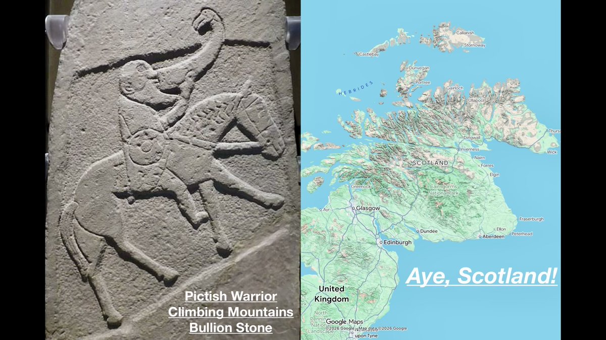 TheLastNatufian's tweet photo. The Bullion Stone, Scotland, is Scotland! The Pictish warrior is riding up the mountains drinking from a “vessel”…a ship symbol for the seas above. The Horse’s mane for mountains &amp; reins for Loch Ness is very clever too! https://t.co/We4A0RNmp3