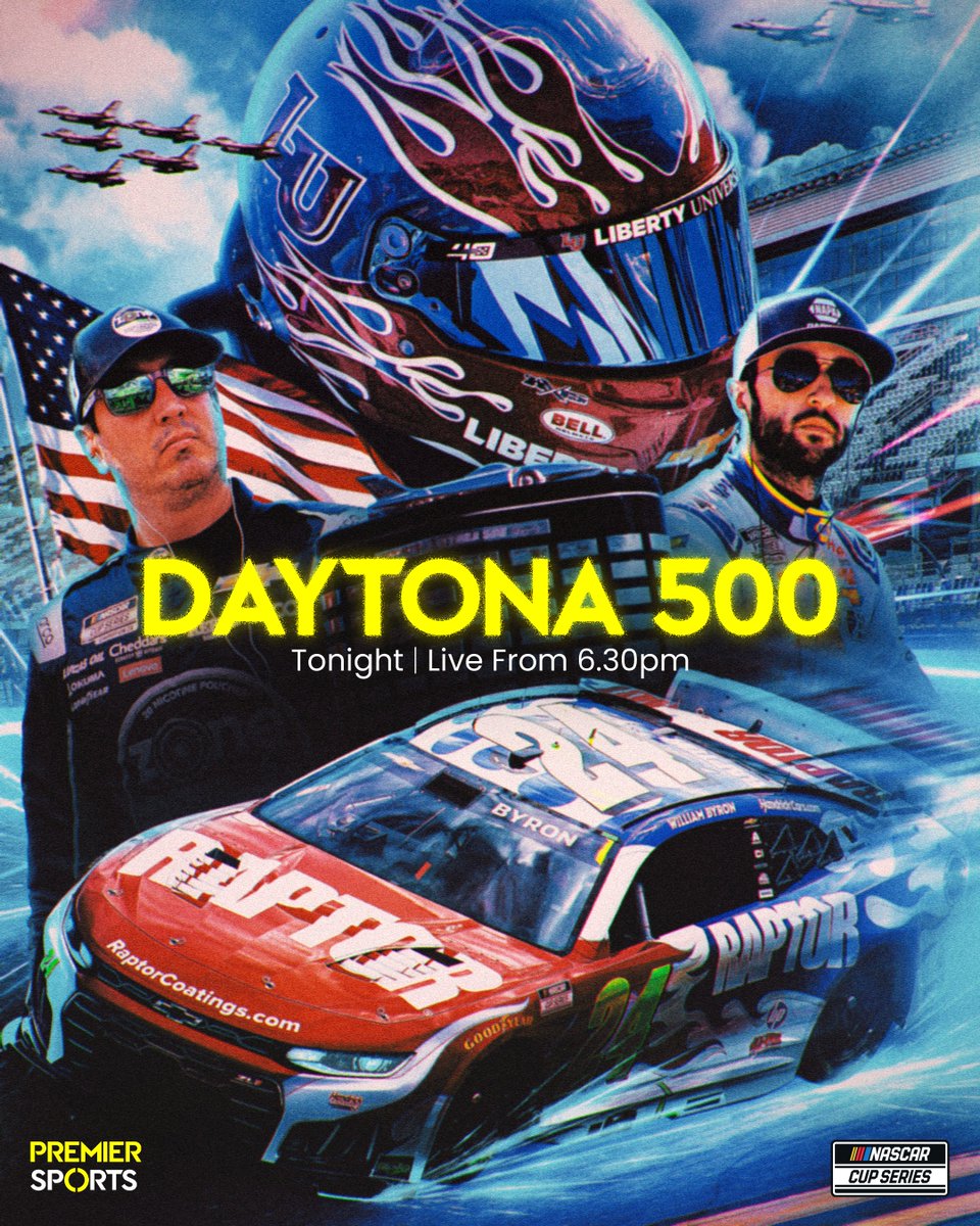 The biggest race in the NASCAR calendar goes down tonight 🏎️💨

Watch the Daytona 500 LIVE on Premier Sports 1 from 6.30pm 📺