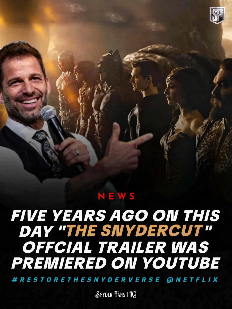 SandMan99588's tweet photo. Five Years Ago On This Day, The Snyder Cut Official Trailer Was Premiered On YouTube
#BringBackZackSnyder #Restorethesnyderverse #ReleasetheAyerCut #JusticeLeague #BatFleckForever #BringBackZackSnyder #BringBackRayPorter #BringBackHenryCavill #MakeJusticeLeague2 #FinishTheStory #TheTimeIsNow #NotMovingOn
#BringBackBenAffleck
#davidayer #christophernolan
#JayOlivia #MakeTheDarkKnightReturns #KNIGHTFALL
#MakeTheBVS2 #MakeTheAquaman3 #RestoreTheSndyerVerse