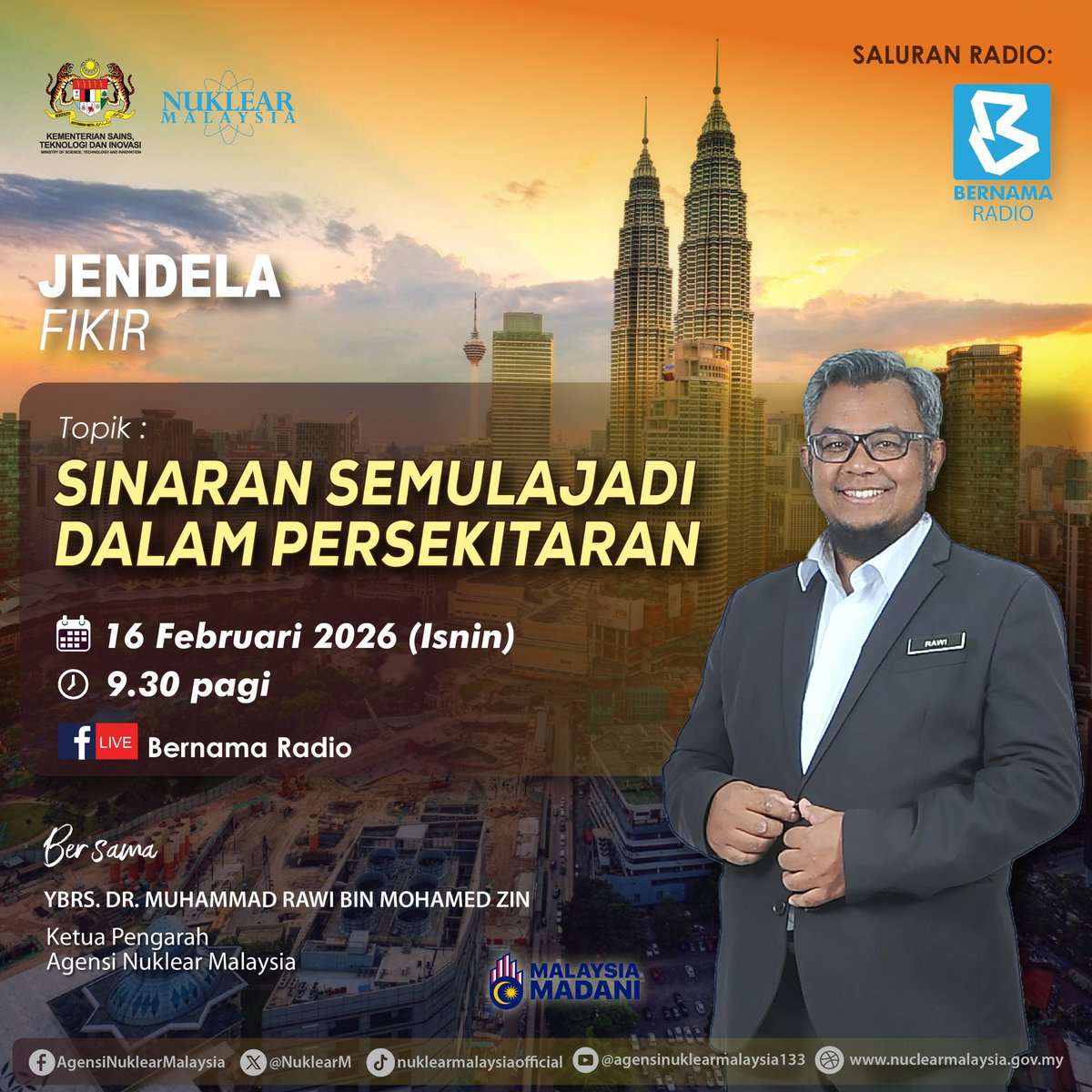 𝐒𝐈𝐍𝐀𝐑𝐀𝐍 𝐒𝐄𝐌𝐔𝐋𝐀𝐉𝐀𝐃𝐈 𝐃𝐀𝐋𝐀𝐌 𝐏𝐄𝐑𝐒𝐄𝐊𝐈𝐓𝐀𝐑𝐀𝐍 

Temubual ini juga boleh diikuti menerusi penstriman langsung.

🔗 bernama.com/radio/ / web.facebook.com/bernamaradio

#agensinuklearmalaysia
#nuklearmalaysia
#nuklearuntukrakyat
#mosti