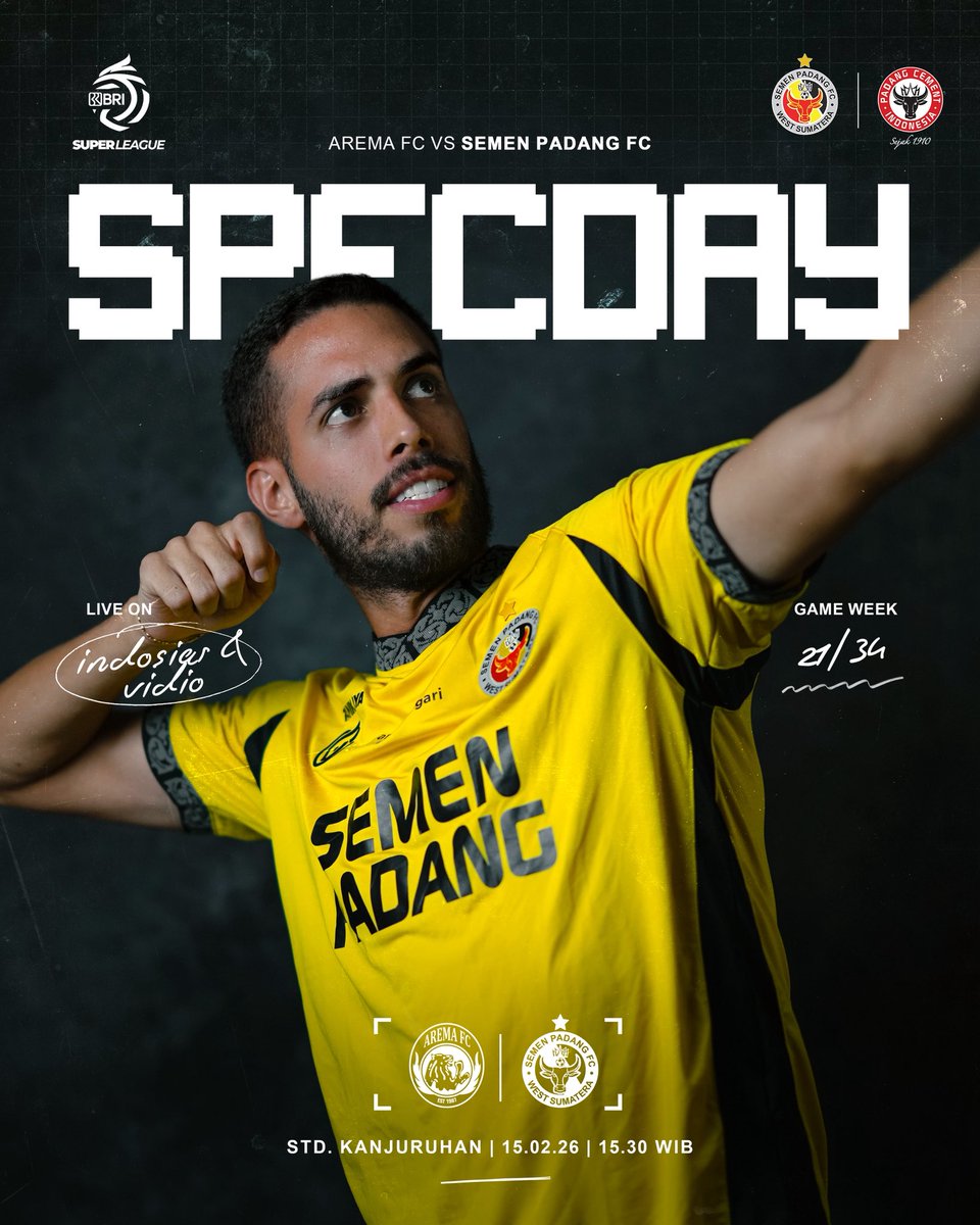 SemenpadangFCID's tweet photo. #SPFCDay : 15.02.25 SPFC π Arema
ποΈ Std. Kanjuruhan Live on @Indosiar 15.30 wib
#semenpadangfc #kabausirah https://t.co/1w2sTADbsL