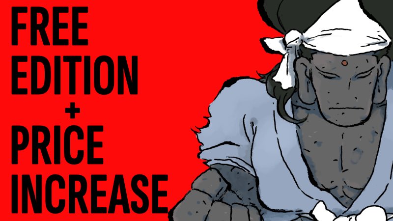 SamuraiGUNN's tweet photo. With the release of Samurai GUNN 2: Free Edition, we'll be increasing the price of the paid edition from $14.99 to $19.99. This will go into effect February 21ˢᵗ (one week from today) to give everyone a chance to buy the game if they've been waiting on the fence. https://t.co/XVuhzHsmG4