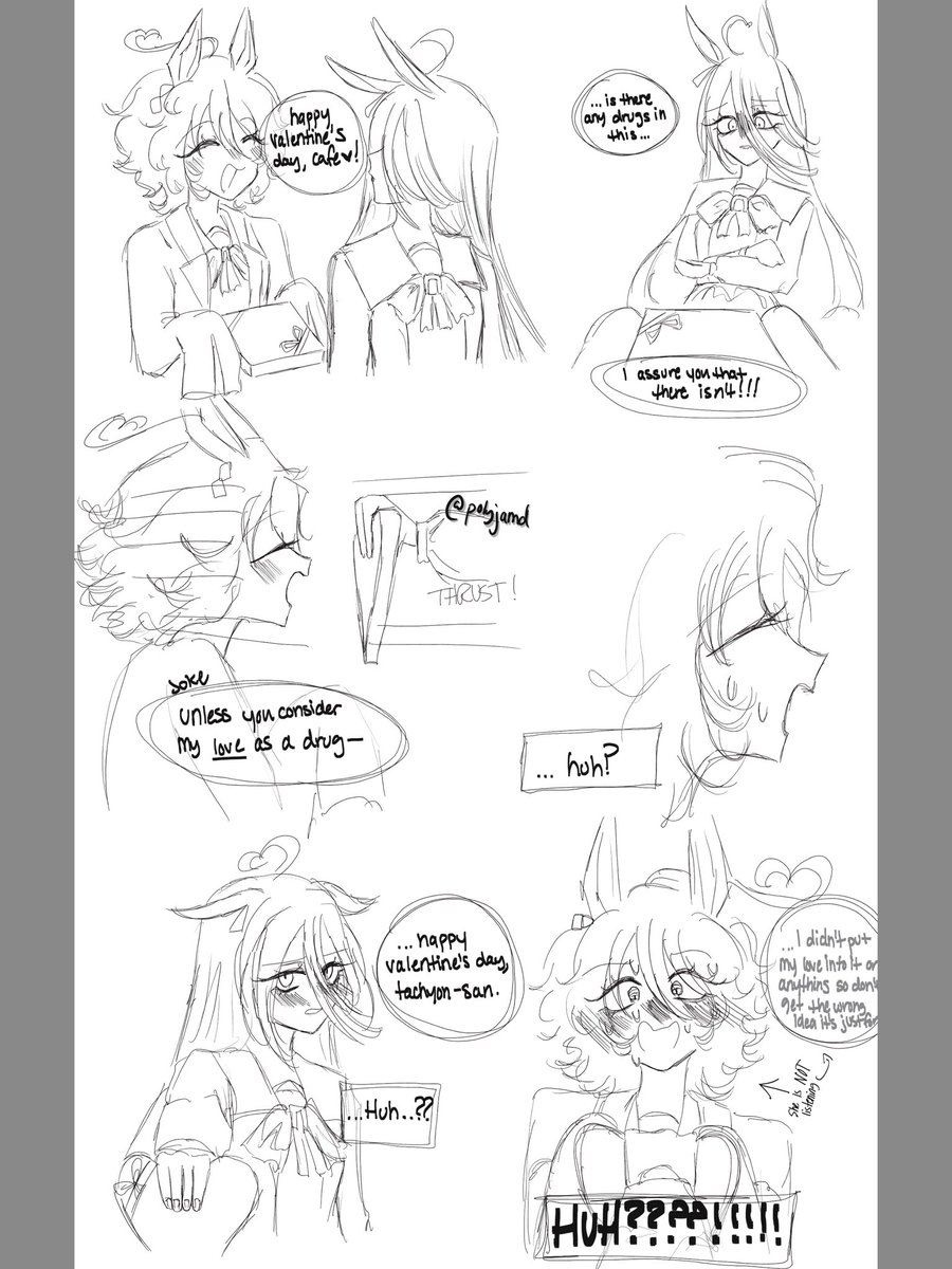 polyjamd's tweet photo. drawing cafetaki everyday for 140 days to see art improvement
day 4: valentines day!!!

#cafetaki #takicafe #UmaLove2026 https://t.co/Q5Zzv3oacD