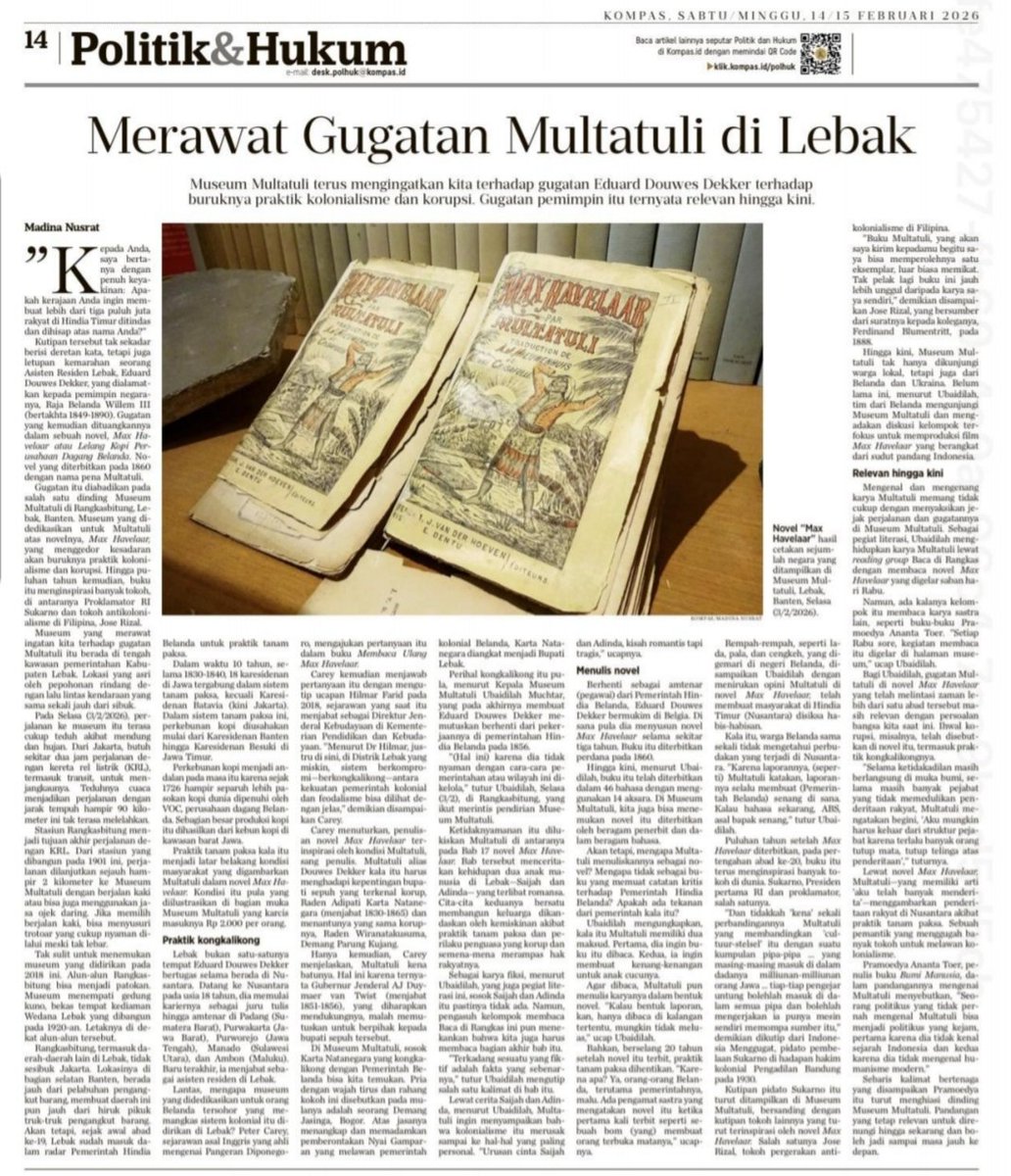 Kompas edisi akhir pekan memuat kisah <a href="/MultatuliMuseum/">Museum Multatuli</a> di Rangkasbitung, Lebak. 💪