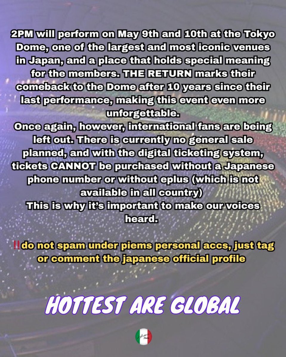 『海外のHottest にもどうか東京ドーム公演チケットを入手可能にして下さい…皆　#2PM に会いたいのです、2PMは世界中で愛されているのですから』

#THE_RETURN_TOKYODOME 
#2PMForAllFans