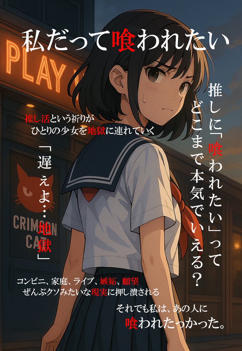 短編完結済
『私だって喰われたい』
公開中です。
【カクヨム】
kakuyomu.jp/works/16818622…
#カクヨム
#なろう
#アルファポリス
#推し活
#V系