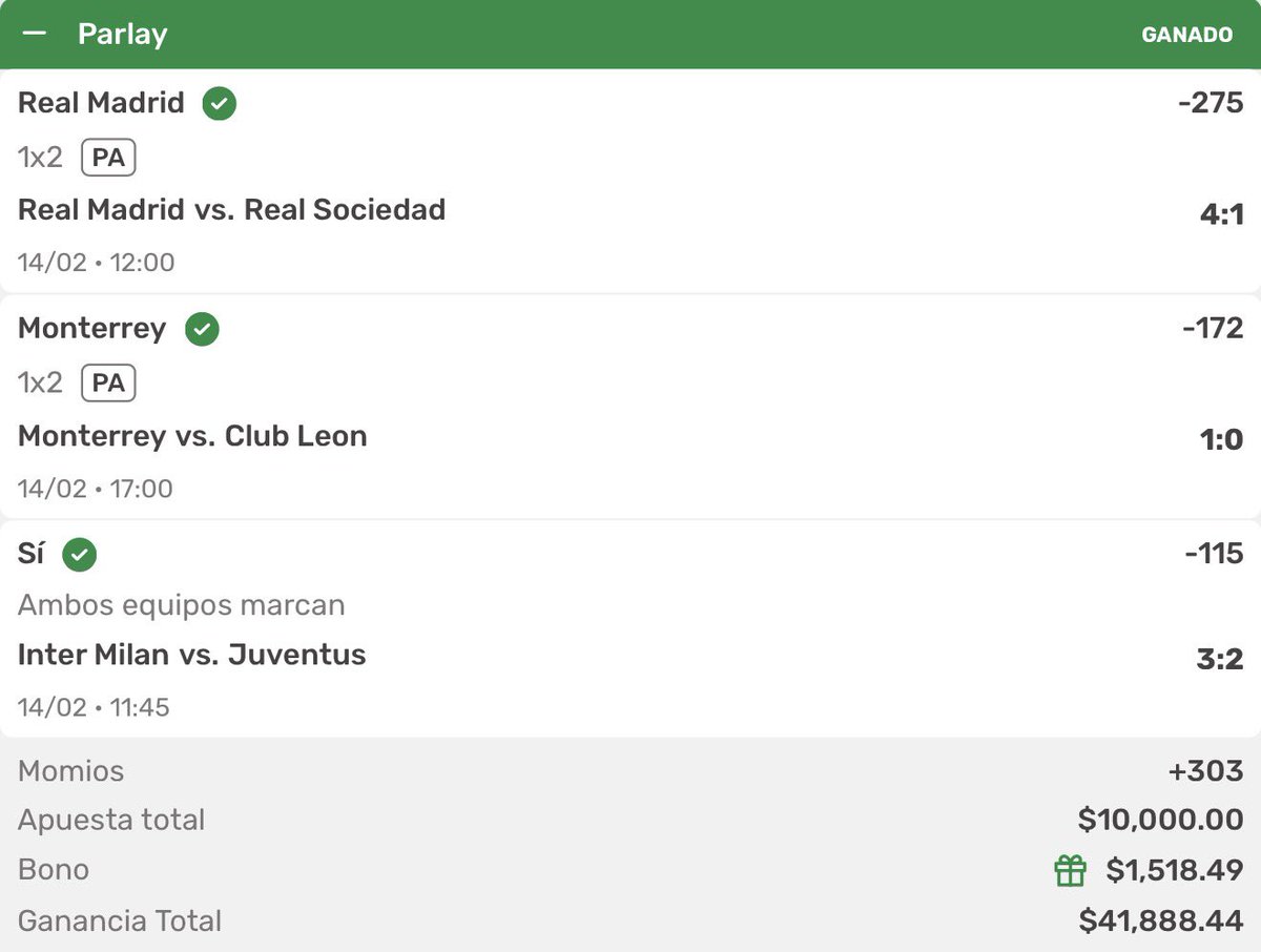 MarcoReyPicks's tweet photo. Cobrado el freepick y el parlay triple 🫶

3 de 3 en freepicks este fin de semana 🔥💰 https://t.co/x0nKaewYzT