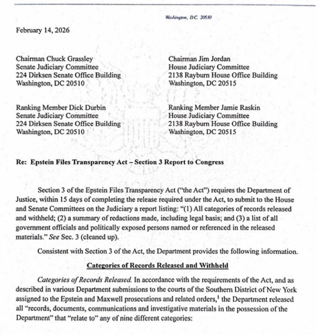 Bondi to release all the Epstein files. She’s losing her job. She doesn't want prison. Kash Patel is losing his job and should be charged with lying under oath. Nothing was gained. Everyone knows Trump is a Pedo. GOP is losing the midterms. Trump should resign.