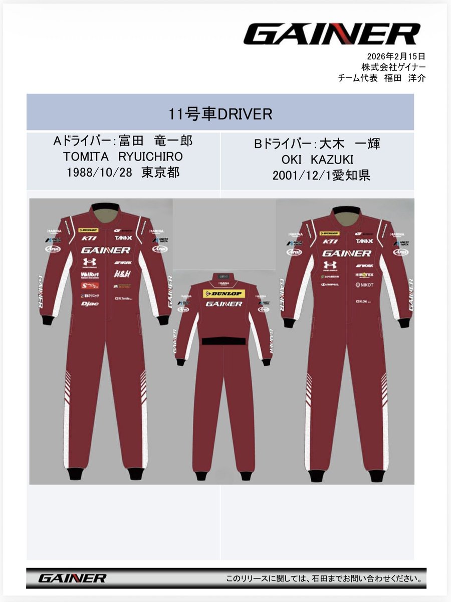 本日BULE LINK  FESでGAINERの体制発表を行いました。
3年目はホップステップジャンプでチャンピオンを獲得するべく戦って参ります。
ドライバー、監督、エンジニア、メカニック、マネージャー、スタッフとほぼ変わらないスタッフでこれまで積み上げてきたパッケージの完成度をさらに高めて参ります。