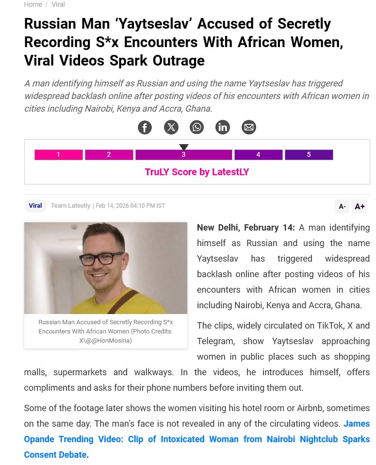 amazingdev02's tweet image. This Russian man "Yaytseslav" is going INSANELY VIRAL

He is going to different countries and filming him picking up woman and recording them fucking on his meta glasses

Literally EVERYBODY is talking about it, even news outlets

x.com/Nairobianvibes…

latestly.com/social-viral/r…