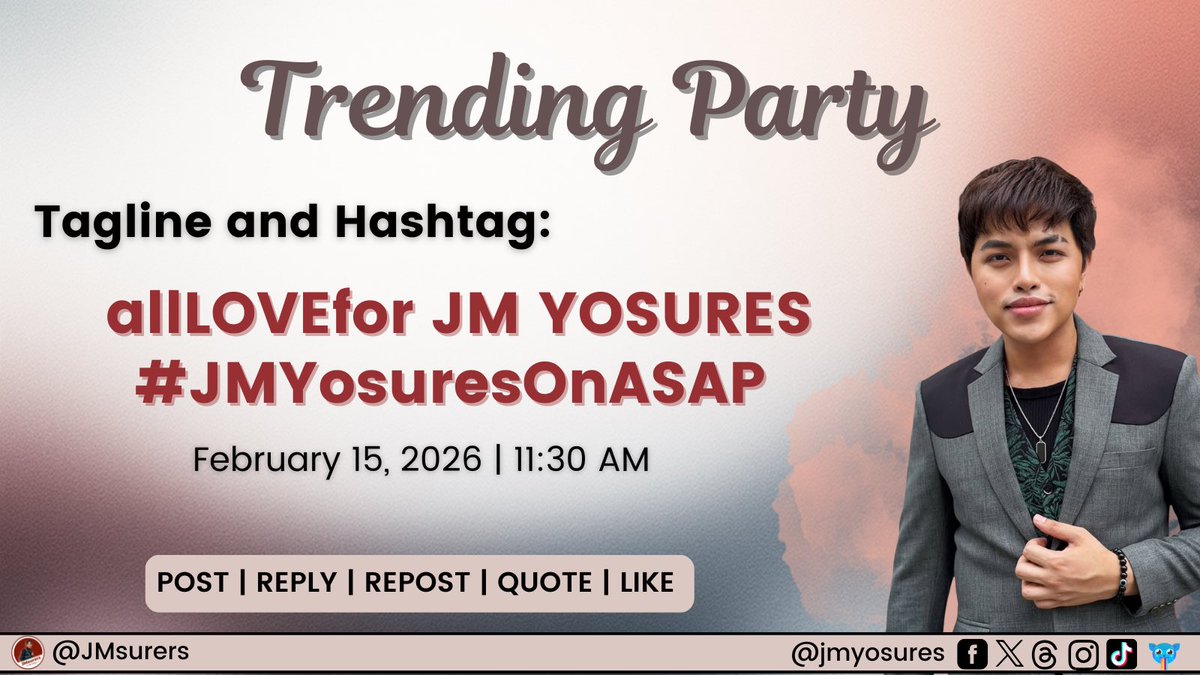 JMsurers's tweet photo. Our Trending Party starts now.

allLOVEfor JM YOSURES
#JMYosuresOnASAP https://t.co/YmBtzFxBVg