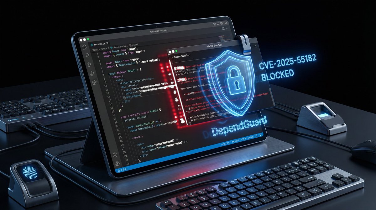 DependGuard's tweet image. BREAKING NEWS : Critical React Native Exploit (CVE-2025-55182).

Attackers are targeting the Metro Bundler to execute remote code on developer machines.

If you build mobile apps, your dev environment is the target.

DependGuard Status: BLOCKED.

Our real-time dependency