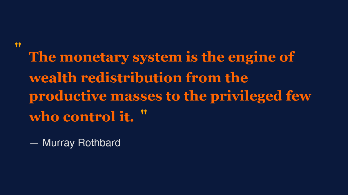 Rothbard understood what most economists ignore: money isn't neutral. Every dollar printed first benefits those closest to the money printer - banks, governments, and their cronies - while diluting the purchasing power of everyone else's savings. 

This is the Cantillon effect in