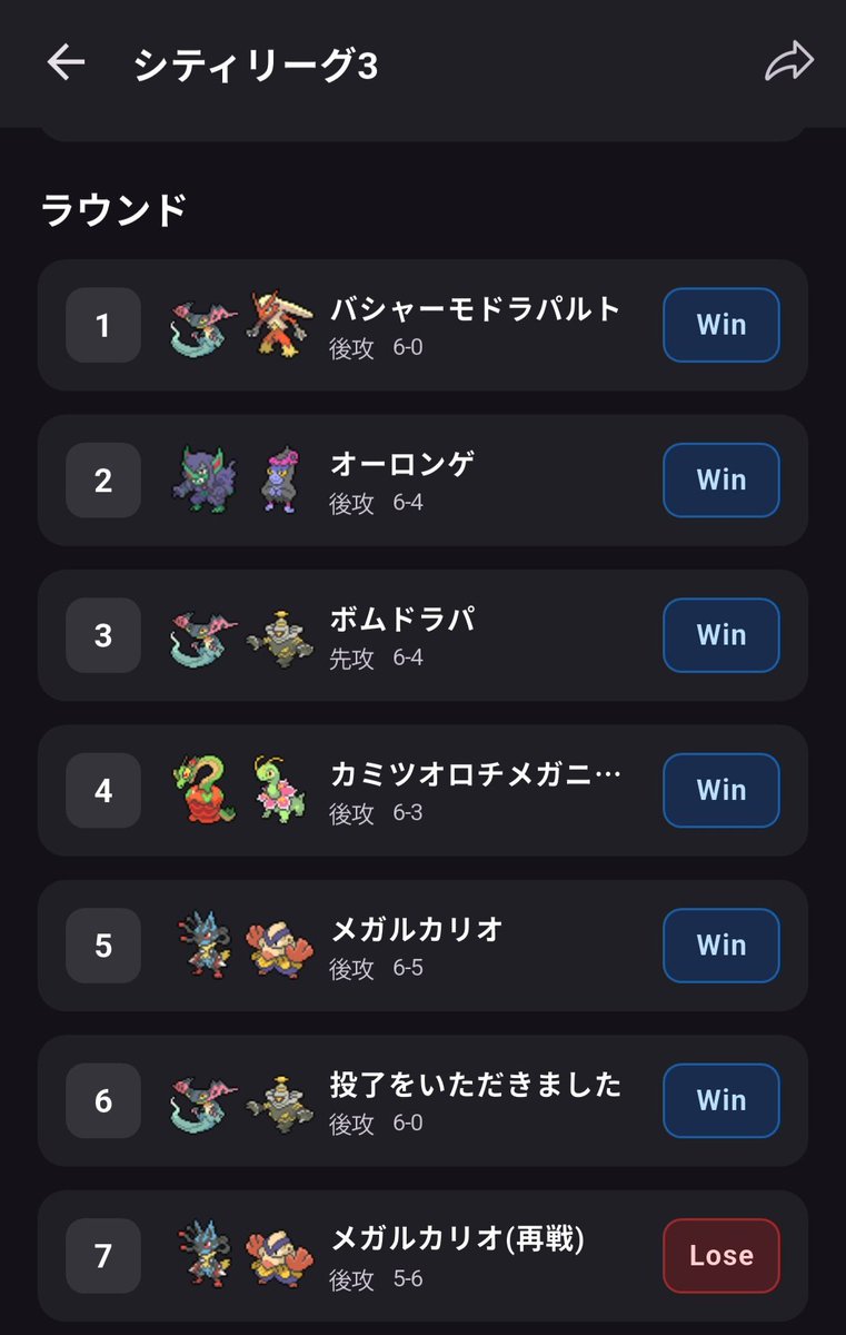 シティリーグシーズン3
トナメ1没のベスト8でした
カエカエさんから頂いたリストを自分なりに変えて使いました、使いやすいのでおすすめです
シーズン4でベスト4以上は世界権利なので頑張ります
練習していただきありがとうございました