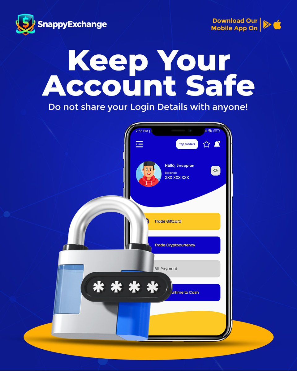 Your account = your responsibility 🔐

Keep your SnappyExchange account safe by never sharing your login details or password with anyone, no matter what. Our team will never ask for your private information.

Stay alert. Stay protected. 

Trent|Ramadan|Sophia|GM CT|Imade