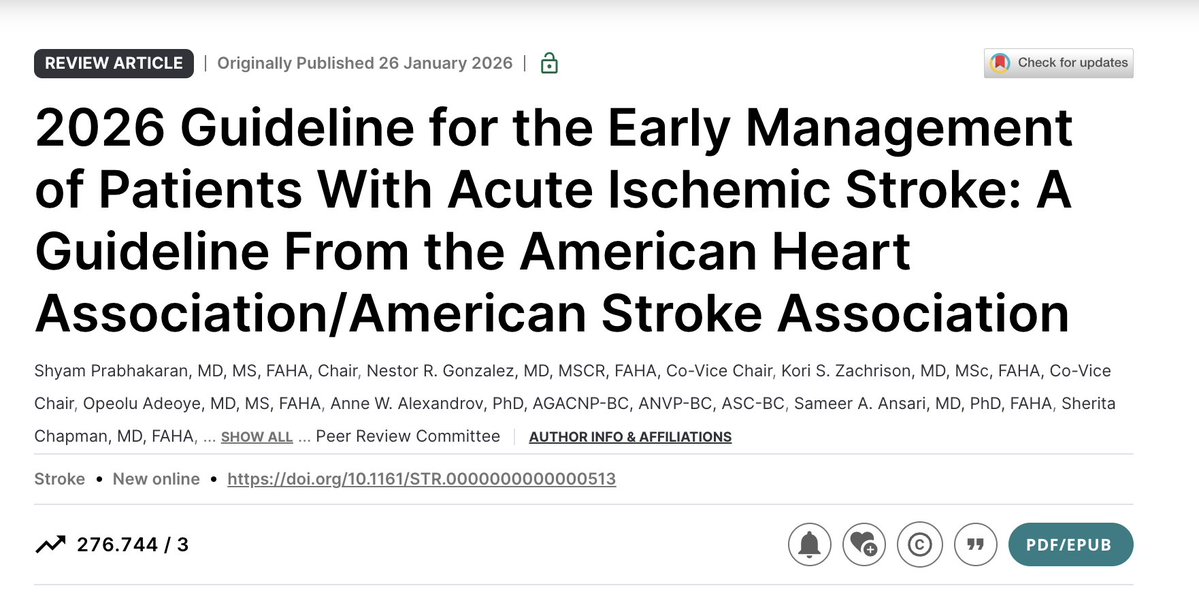 🧠 #NeurocienciasSEDAR

🚨 Nuevas guías 2026 para el manejo precoz del ictus isquémico agudo 🩸
⏱️ Tiempos puerta-aguja
👤 Selección de pacientes
📊 Toma de decisiones basadas en la evidencia

Lectura imprescindible 👇
🔗 ahajournals.org/doi/10.1161/ST…