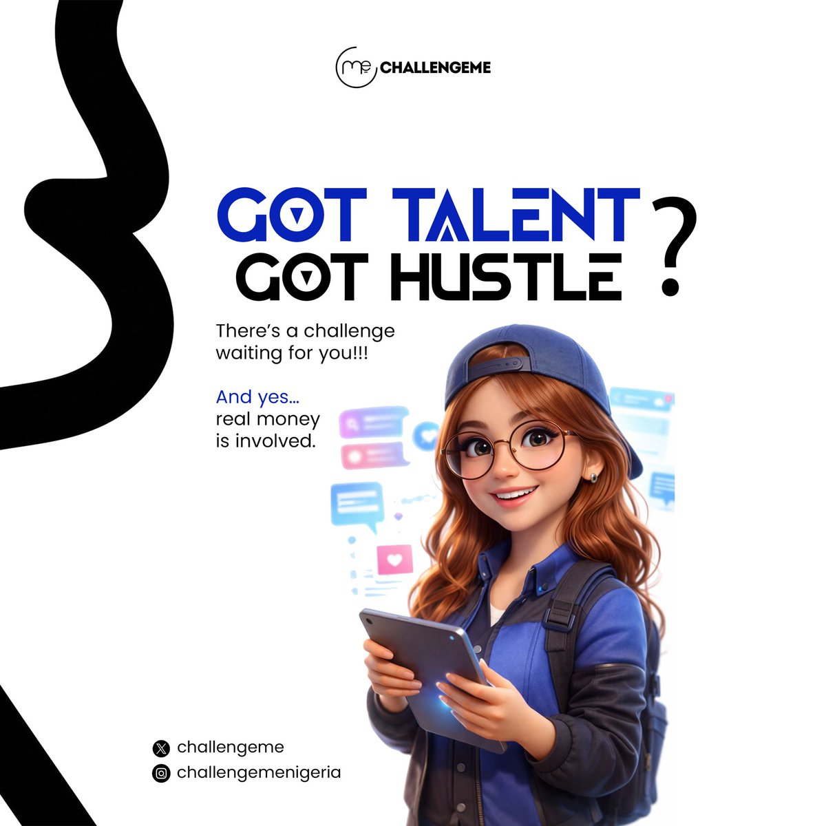 Got talent? 💥
Got hustle? 😤

There’s a challenge waiting for you — and yes, **real money** is on the line 💰
Step up, compete, and turn your skills into cash on **ChallengeMe** 🚀

#ChallengeMe #ChallengeMeNigeria #GotTalent #GotHustle #WinRealMoney #CompeteToWin #SkillPays