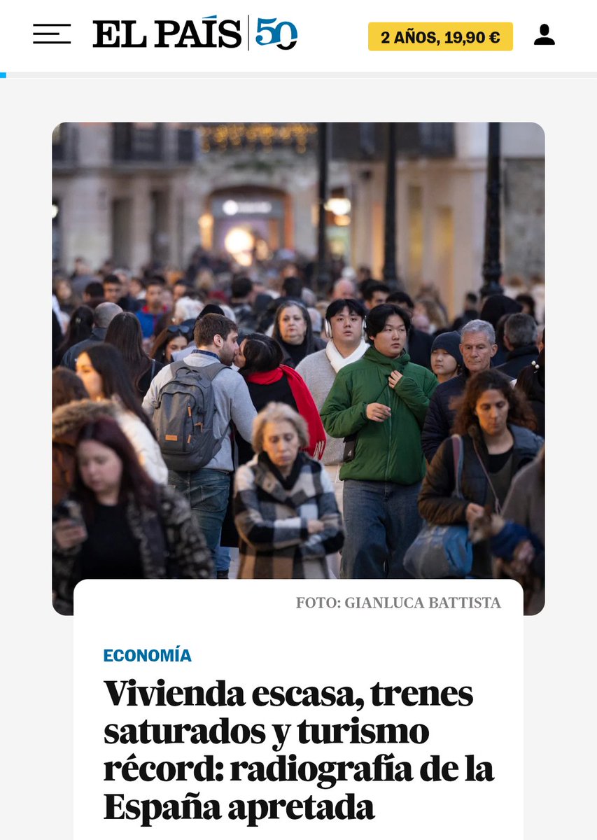 Hoy parece que es el día de caer del guindo con los costes de la inmigración más allá de sus beneficios. Hay como 4-5 artículos en distintos medios, principalmente en El País.

La España apretada
elpais.com/economia/2026-…