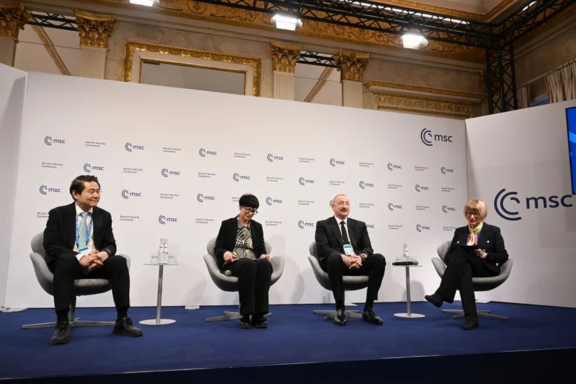 Panel discussion titled "Open Corridor Policy? Deepening Trans-Caspian Cooperation" was held as part of the Munich Security Conference on Feb 14. President of the Republic of Azerbaijan Ilham Aliyev, First Lady Mehriban Aliyeva, and Leyla Aliyeva participated in the discussion.