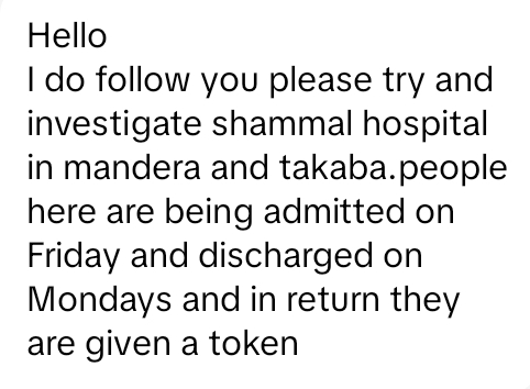 My fellow Kenyans, I want to share something deeply concerning that was brought to our attention last week regarding the Social Health Authority (SHA).

A resident from Mandera reached out to us about unusual activities allegedly happening at Shamaal Nursing Home. At first, I