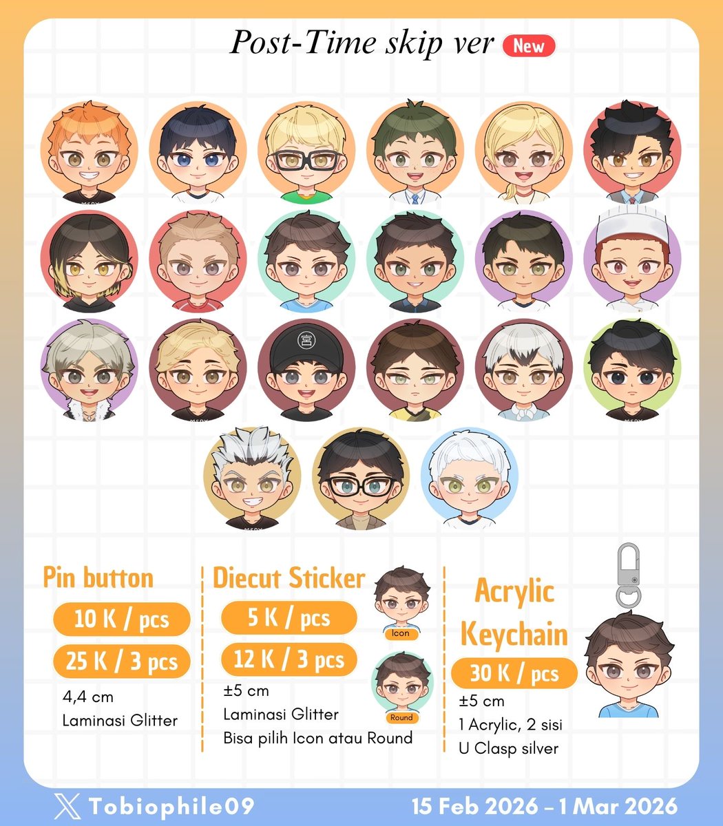 Tobiophile09's tweet photo. 🏐 Haikyuu Fanmerch Pre-Order batch 2 🏐🧡 

🗓 15 Februari - 1 Maret 2026
📬 Manual JNE /  🍊
🔗 https://t.co/O8JRe5JsXZ
[RTs, likes, share are very appreciated ♡ Thank you] 
#warunghaikyuu #warunghq #warunganime 
(1/2) https://t.co/zciOa69Tjg