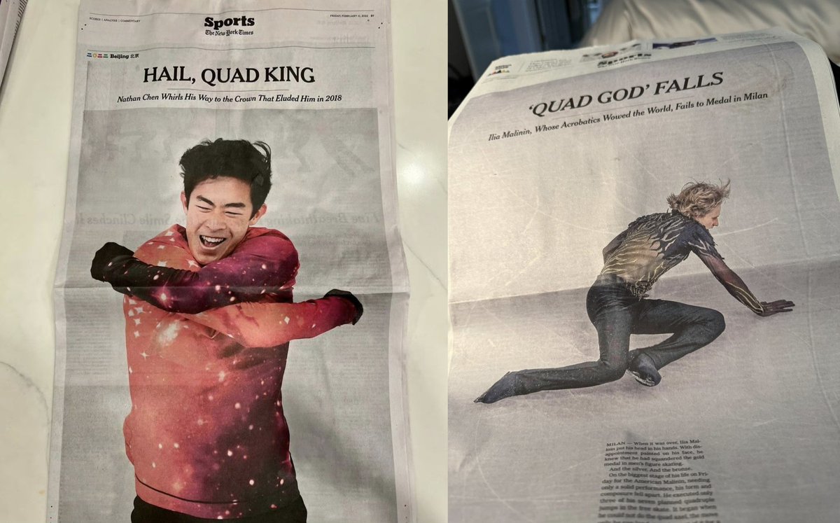 Media are the vultures in the sky. They just feed on any possible highlights and neglect people's struggle and pains behind the scenes.
What if Nathan had missed the gold in 2022?  They would have reported as "Quad King Falls Again"...