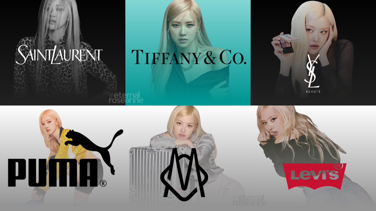 The current 6 Brands Rosé represents:

Saint Laurent.      Tiffany &amp; Co.           YSL Beauty.
Puma.                      Rimowa.                    Levi’s.