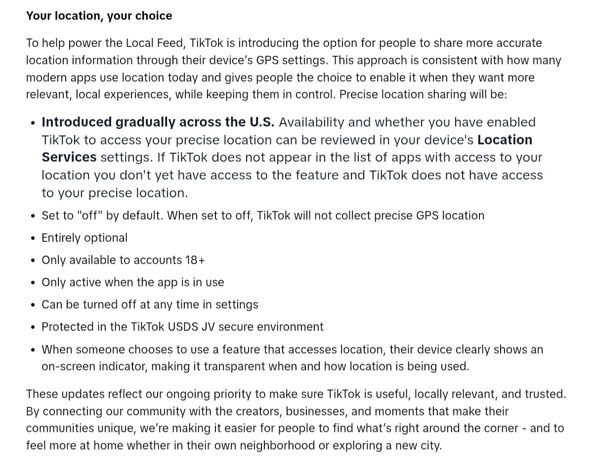 Big warning to vtubers who use Tiktok (seems to mostly be a US-based thing right now but easy to see this being spread out further).

According to this quote from the same page as the screenshot, there's no true way to opt out? And even with location off it'll still collect basic