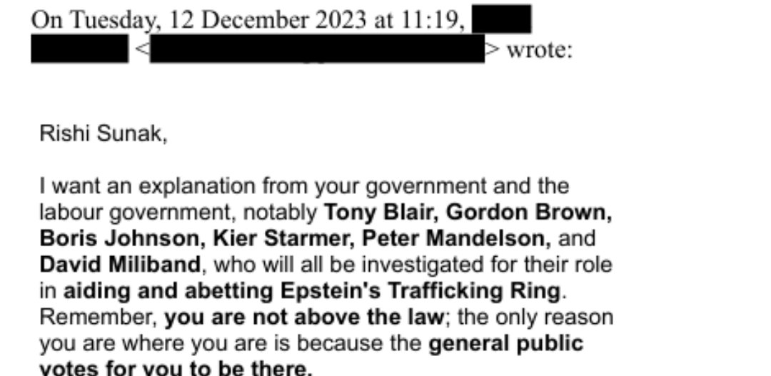 JustinJ_NI's tweet photo. Seems @RishiSunak was well aware of prominent Labour MP's involvement in Epstein’s crimes, or cover up thereof, two of which are the current PM and net zero minister! Shame! https://t.co/0ep2tnNhPt