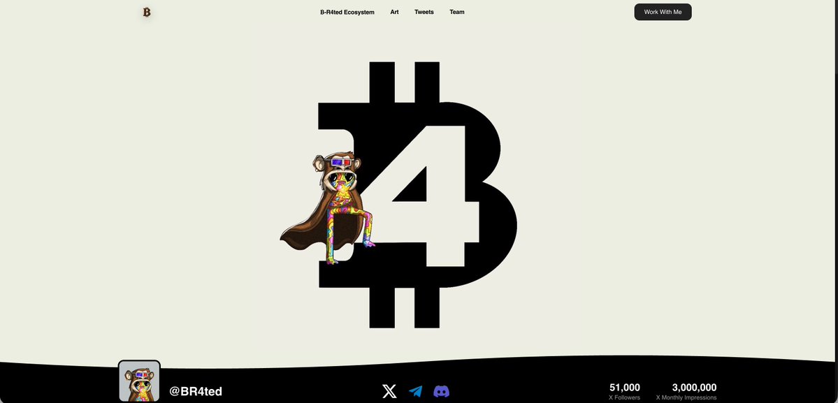 BR4ted(.)com is going to take a bit longer.

Why do you want to be part of the ₿-R4ted Community? LMK in the comments.

Here’s what you get if you receive a DM from me:
- Access to ₿-R4ted Community
- Direct whitelist for a couple of free mints
- A chance to win stables