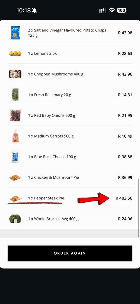 LanceLeGoff's tweet photo. savage)

@WOOLWORTHS_SA I ordered a R36.99 pie. 🥧 

You charged me like it was endorsed by @elonmusk ….😮

I want shares in the company, your pies are good but they are not that good….

Explain yourselves⁉️ 

#DaylightRobbery #wooliesdash #woolworths https://t.co/kkGYKiYx8r