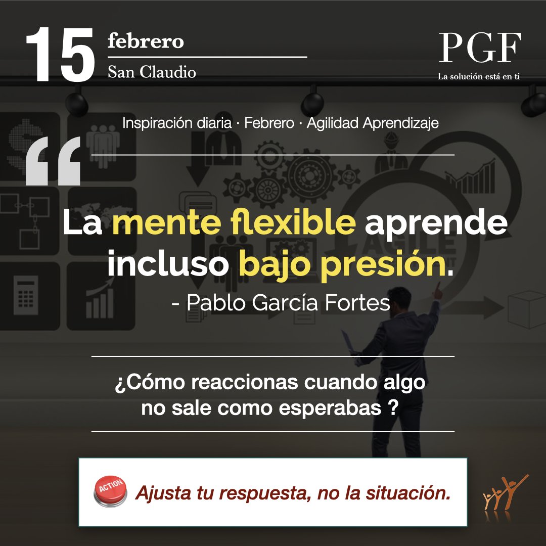 «La mente flexible aprende incluso bajo presión.»

Pablo García Fortes

¿Cómo reaccionas cuando algo no sale como esperabas?

Microacción del día: Ajusta tu respuesta, no la situación.

#Citadeldía  #PabloGarcíaFortes #AgilidadAprendizaje #LifelongLearning #Resiliencia #Adaptarse