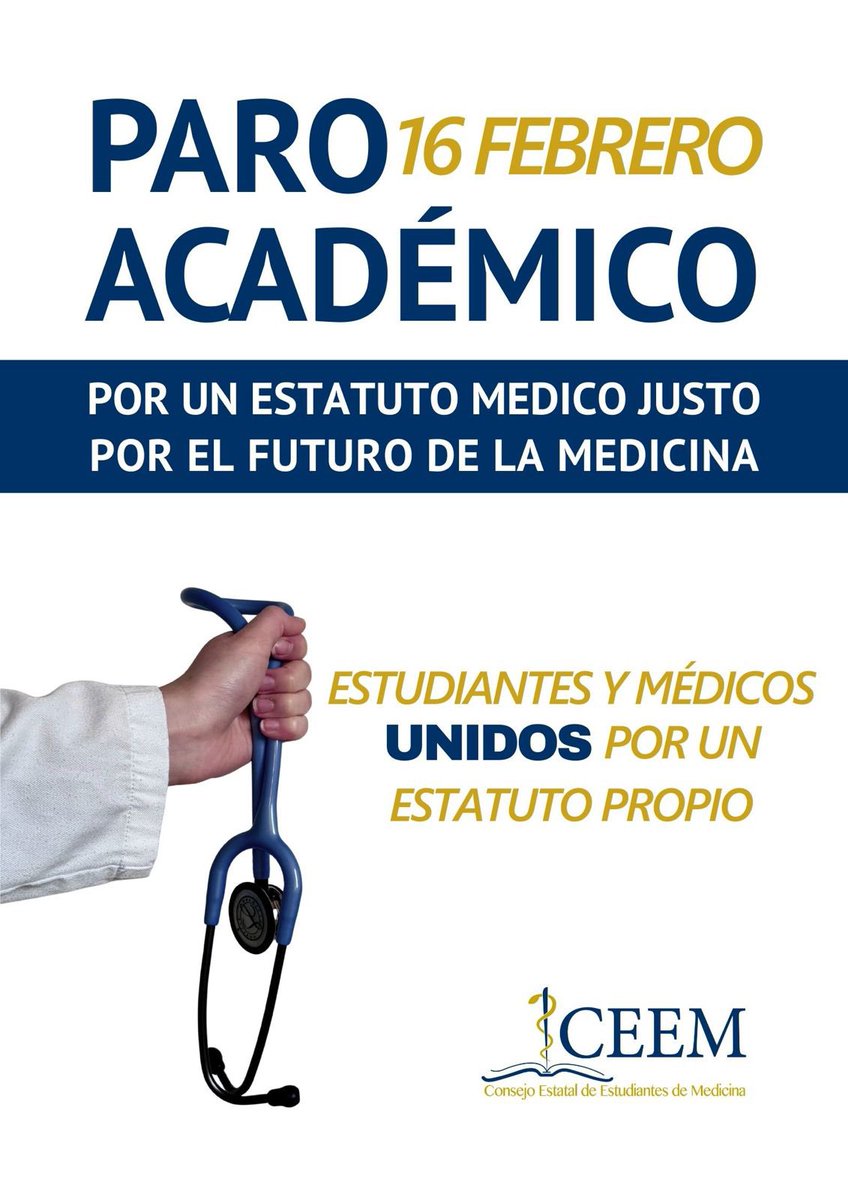❌ A nosotros nos quedan años.
A ellos, toda una vida profesional.

El Consejo Estatal de Estudiantes de Medicina convoca paro académico el 16 de febrero.
Se juegan su futuro. Y el de la sanidad pública.

Gracias por estar. Unidos por un Estatuto Médico