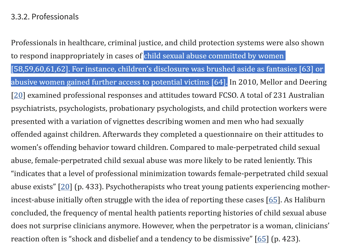 For emphasis: their conclusion drawn from feminist perspective of the male gender and patriarchy quite literally mimics the rape apologetic logics used to dismiss boys victimisation as a fantasy.
Here are study excerpts to juxtapose their rhetoric: