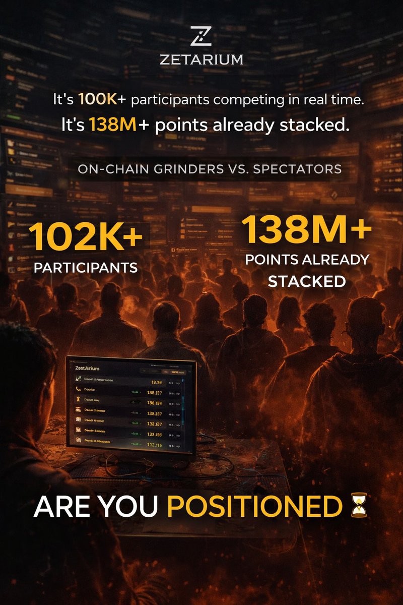 Imagine missing this because you “thought there was time.”

102K already moving.
138M points already locked in.
The leaderboard doesn’t wait.

You either show up… or watch others win.
#Zetarium