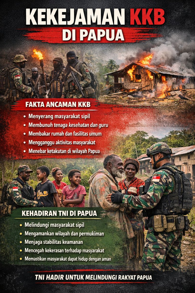 nyomvan's tweet image. Papua kembali aman karena TNI hadir sebagai garda terdepan, melindungi dari KKB untuk menuju masa depan ##PapuaDamai