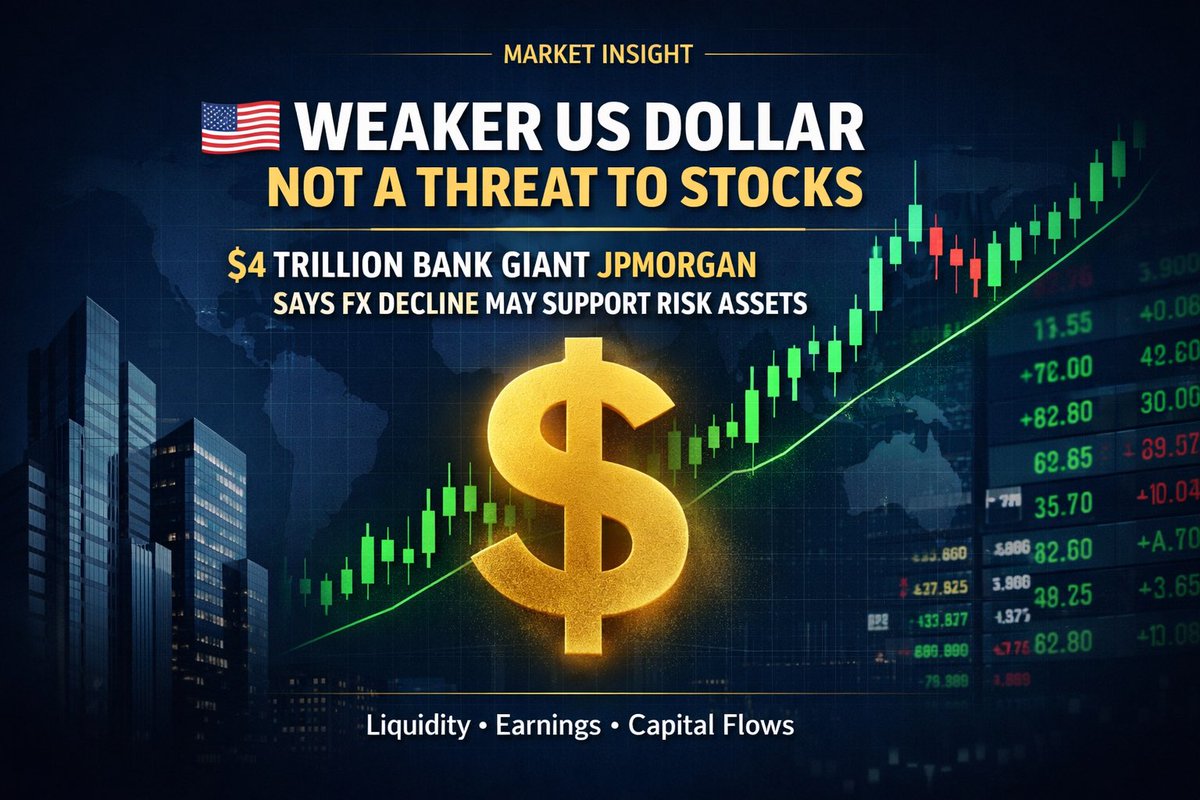 Next100XGEMS's tweet image. 💵 DON'T SWEAT THE DOLLAR.

The $4 Trillion giant has spoken. 🗣️

While everyone is panicking about the value of the dollar dropping, JPMorgan says: Relax.

They claim a weaker dollar is actually the "catalyst" stocks need right now to keep climbing. Weaker currency = higher…