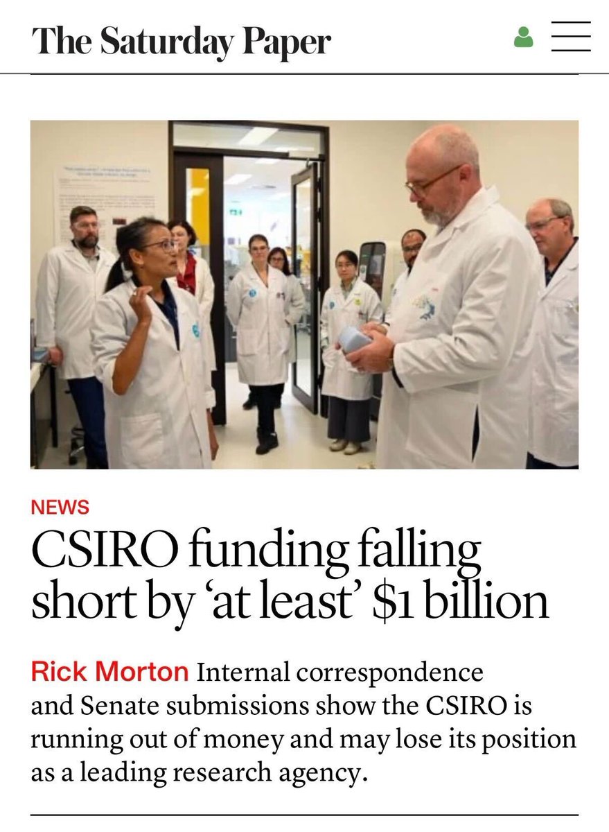 A strong national science agency is critical to 🇦🇺future. Govt must start acting like it is and fund the CSIRO properly. 

More than 20,000 ppl have signed my petition to save the CSIRO.

The upcoming budget will be key to securing its future.
davidpocock.com.au/save_our_csiro