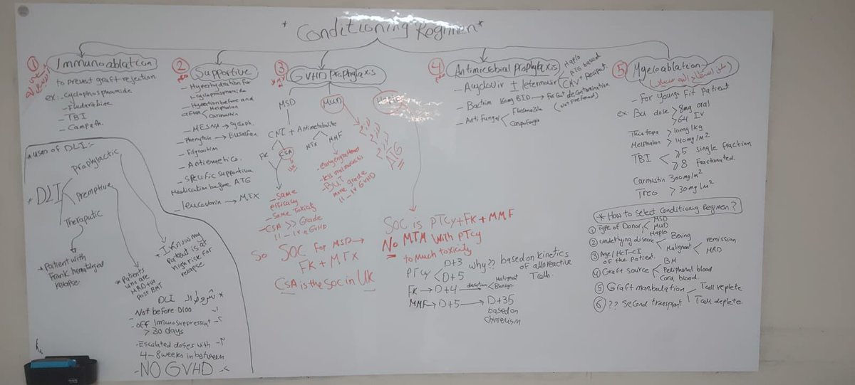 abouabdrahman0's tweet image. 🧬 Conditioning Regimen – All Key Pearls
#HSCT #BMT #Conditioning #AdultHematology #ESHEmiratesHematologySociety

⸻

1️⃣ 🛡 Immunoablation (Prevent Graft Rejection)
🎯 Goal: eliminate host immunity
💊 Examples:
• Cyclophosphamide
• Fludarabine
• TBI
• Campath

⸻

2️⃣ 💉
