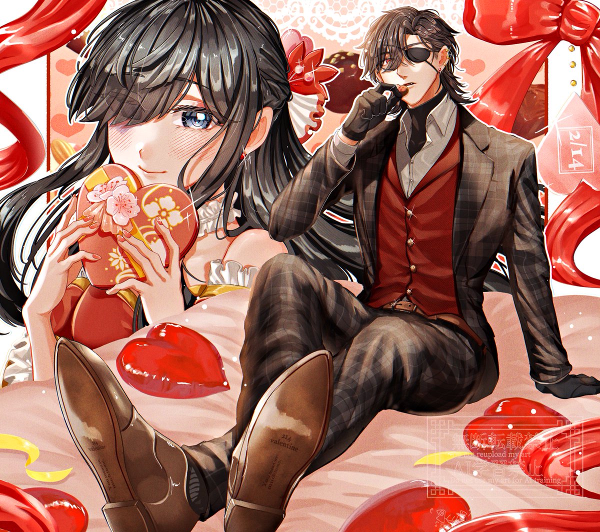 #oc  
遅刻バレンタイン絵描きました🫰❤️🍫