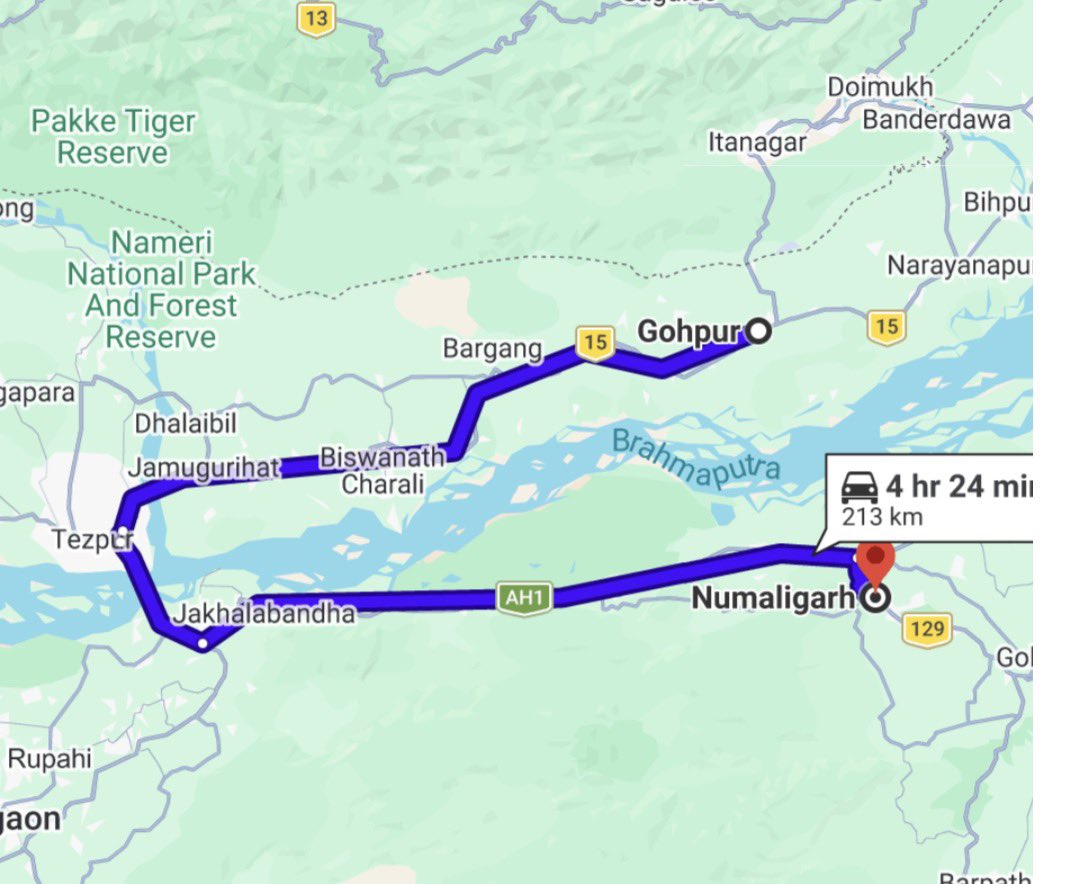 The Gohpur - Numaligarh 4 lane access project is indeed transformative. 

It includes Road cum Rail tunnel below the river Brahmaputra.  This would be first underwater Road cum Rail tunnel in India and 2nd in the world. 

Currently, distance between Numaligarh and Gohpur is 240