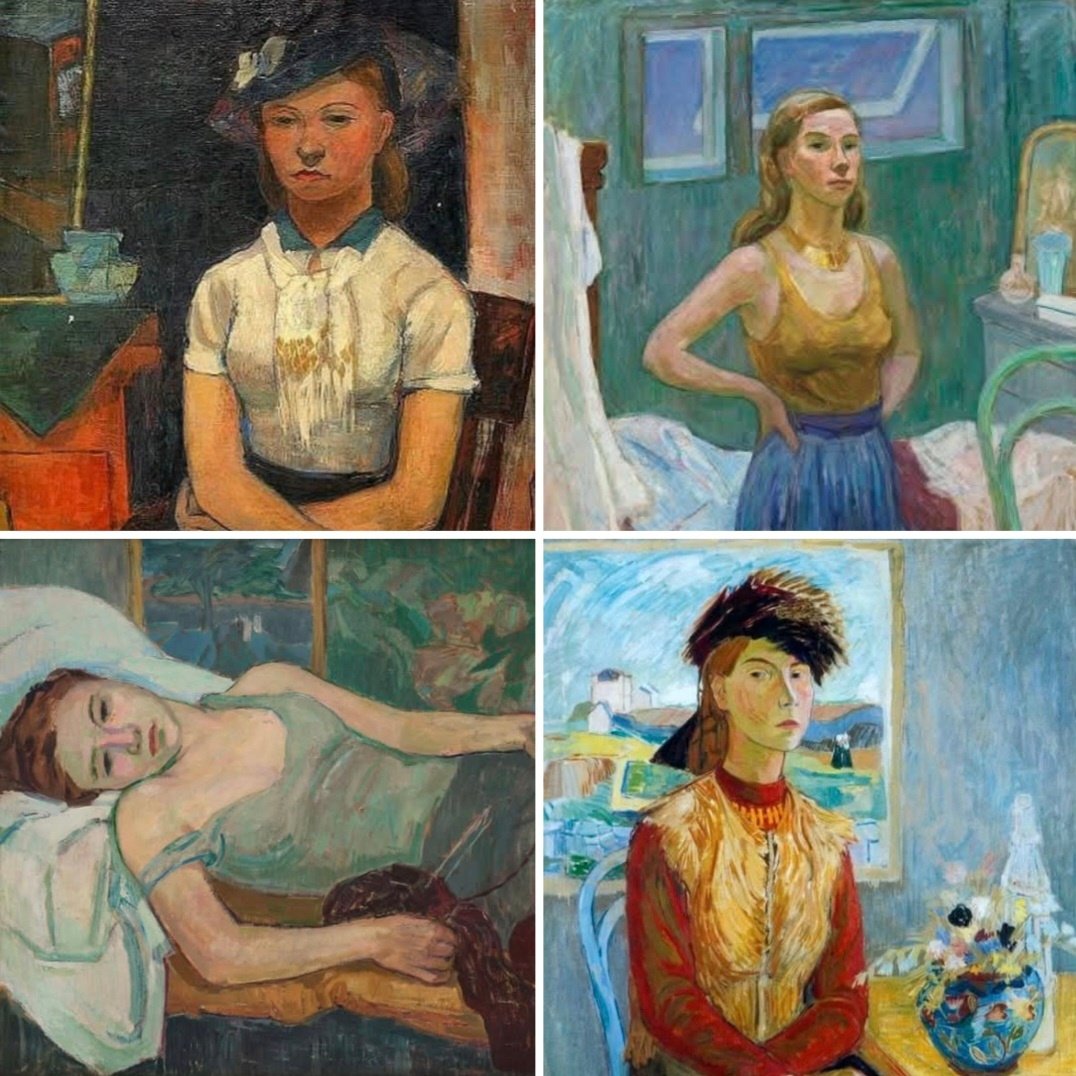 womensart1's tweet photo. Moomins creator, Finnish author and artist Tove Jansson's self-portraits referencing different eras of her younger life #Womensart #SelfPortraitWeek https://t.co/izu5riumAj